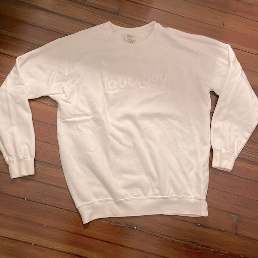 Loverboy, Comfort Colors Sweatshirt, White-on-White